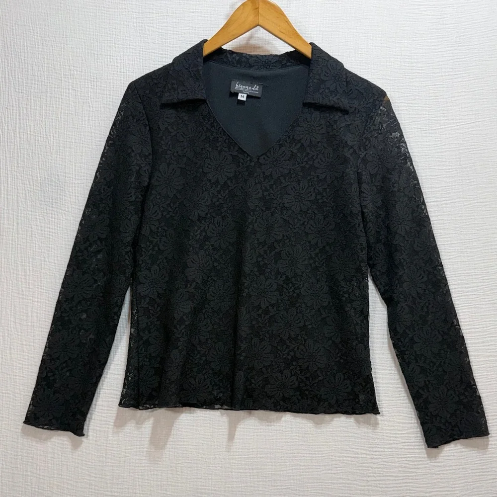 B.i.y.a.y.c.d.a. Lace Top Womens M Black Long Sleeve V-Neck Gothic Formal Office